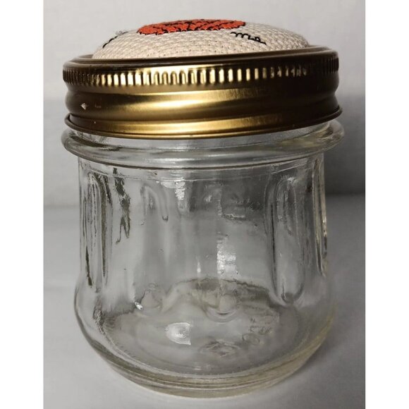 Halloween Handmade Cross Stitch Lid Glass Jar Trick or Treat Ghost Pumpkin 4oz - Picture 10 of 12